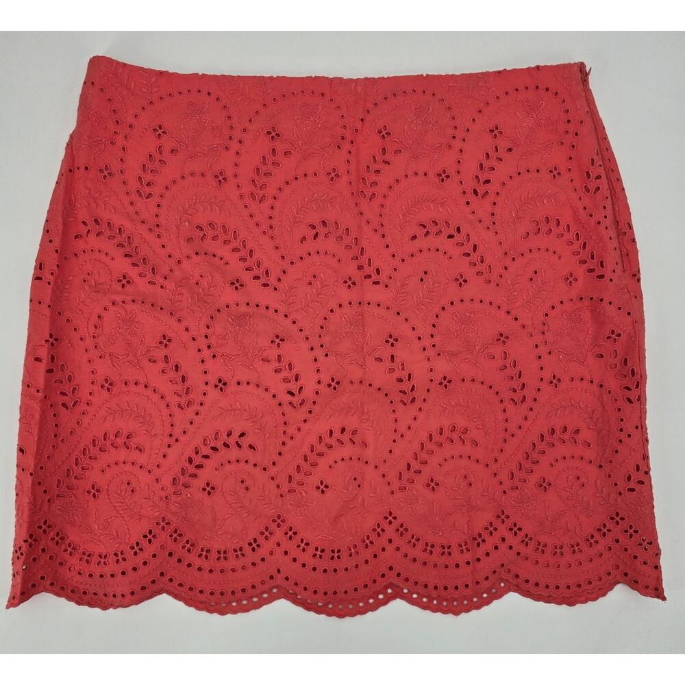 LOFT Coral Eyelet Embroidered Skirt Scalloped Hem 12 NWT‎ Feminine Cottagecore